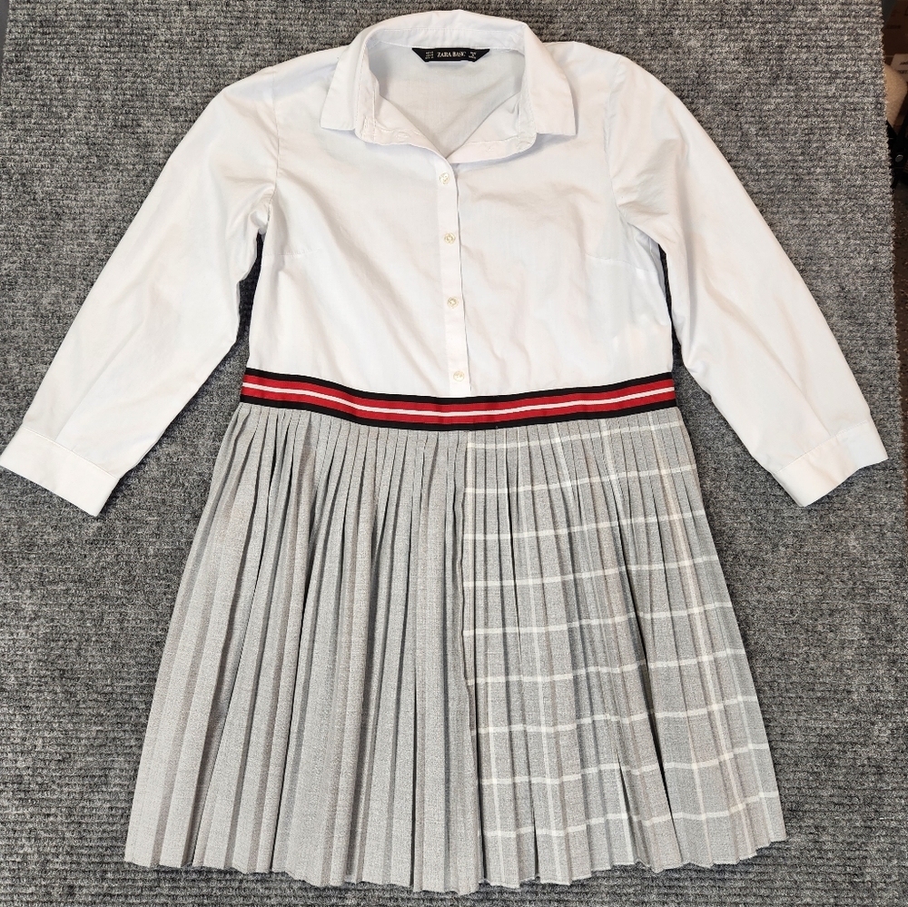 Zara Basics White Collared Button Down Gray Pleat… - image 1